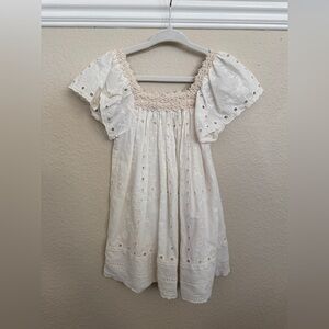 Zara White Eyelet Boho Square-Neck Dress